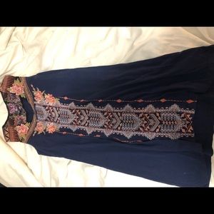 Johnny Was Embroidered Cotton Dress, Navy, S
